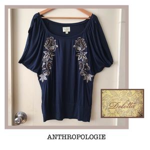 Deletta at Anthropologie Dark Blue Top